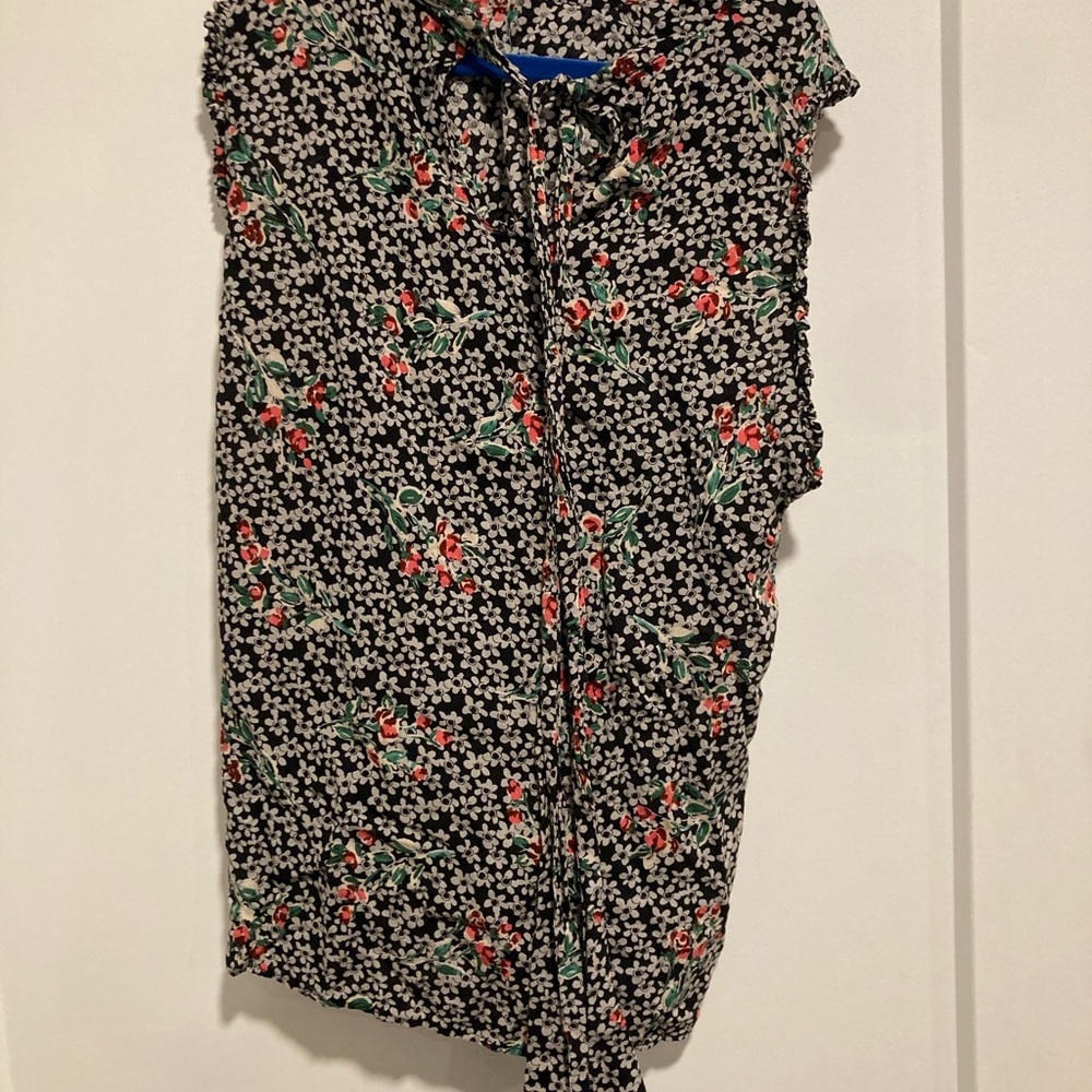 Zara Black Floral Blouse with Tie Neck